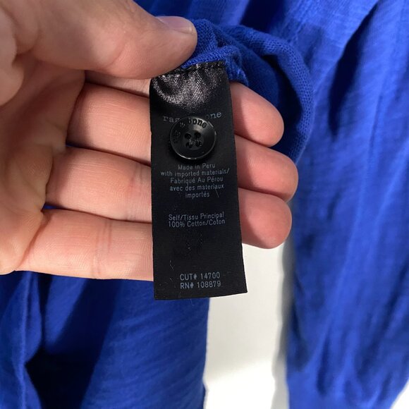 Rag & Bone Standard Issue Raw Hem Royal Blue Long Sleeve Henley shirt men's M - Picture 5 of 7